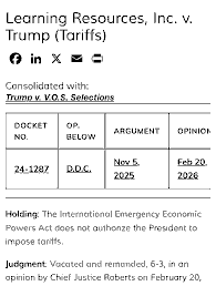 Learning Resources, Inc. v. Trump (2026): The IEEPA Tariff Ruling, and Its Global Implications